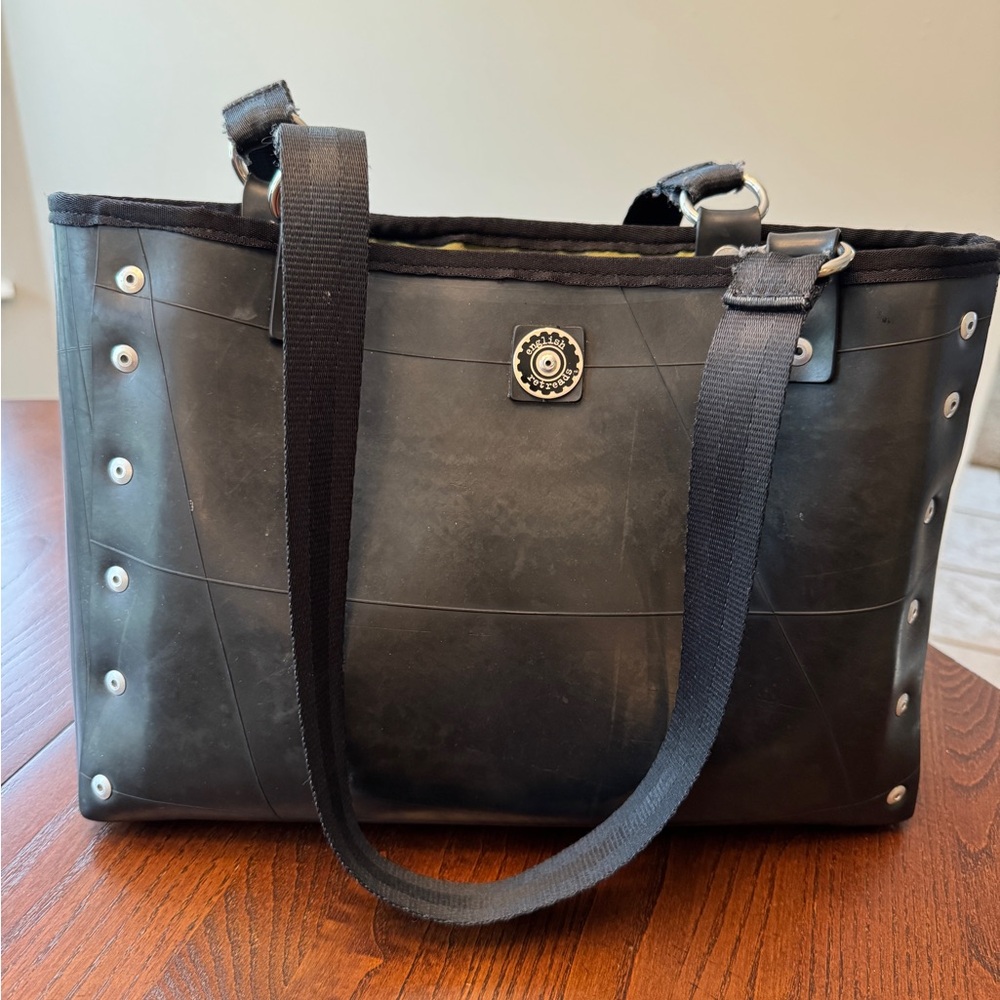 Sustainably-Made Black Tote Bag with Silver Accents